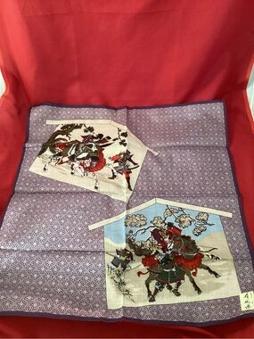Japanese Wrap Cloth (?) Furoshiki Fabric Cotton Purple and Red Samurai Horse